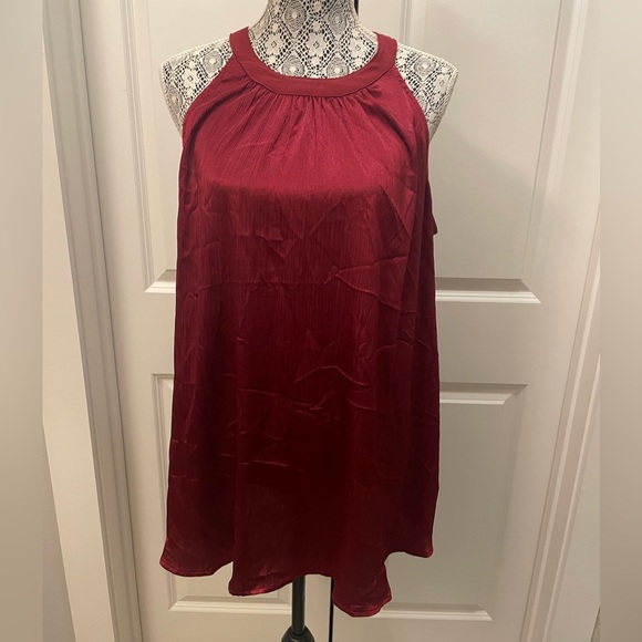 NWT Torrid Shiny Crinkle Gauze Goddess Neck Swing Tank Rumba Red - Picture 2 of 7